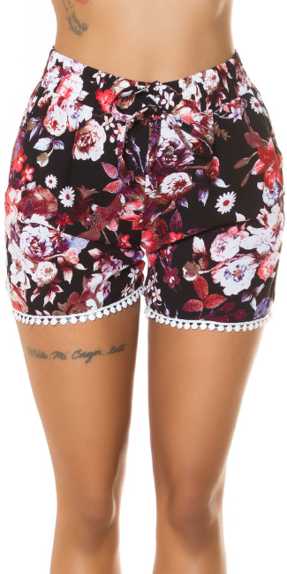 Trendy Summer Shorts with flower print Black
